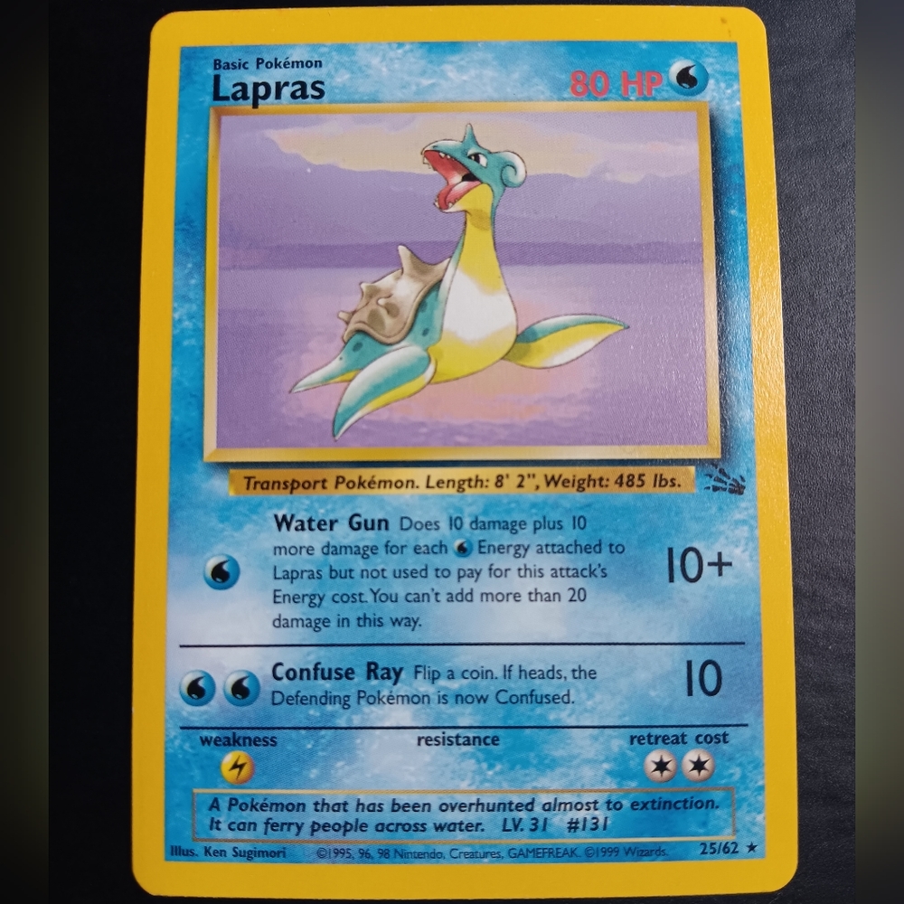 Lapras Pokemon Card - Fossil - 25/62 Rare Non-Holo